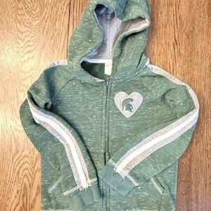 Michigan State Spartans Zip-Up Girls Hoodie Sz 6x with Spartan/Heart Emblem. BC
